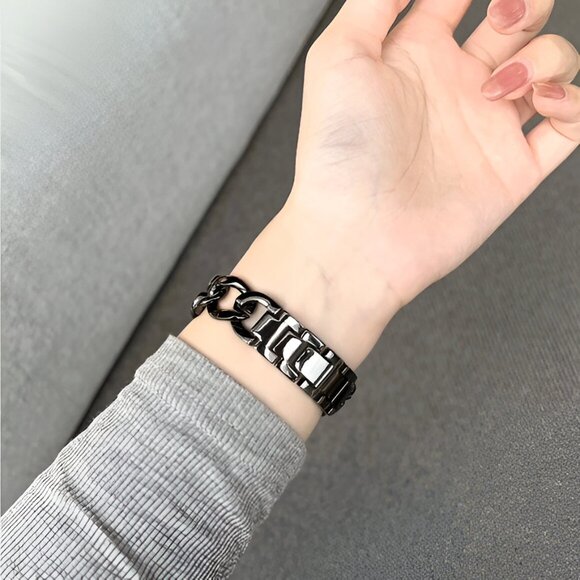 Apple Watch Band Adjustable Stylish Silver Stainless Chain Watch Band - Black - Picture 5 of 7